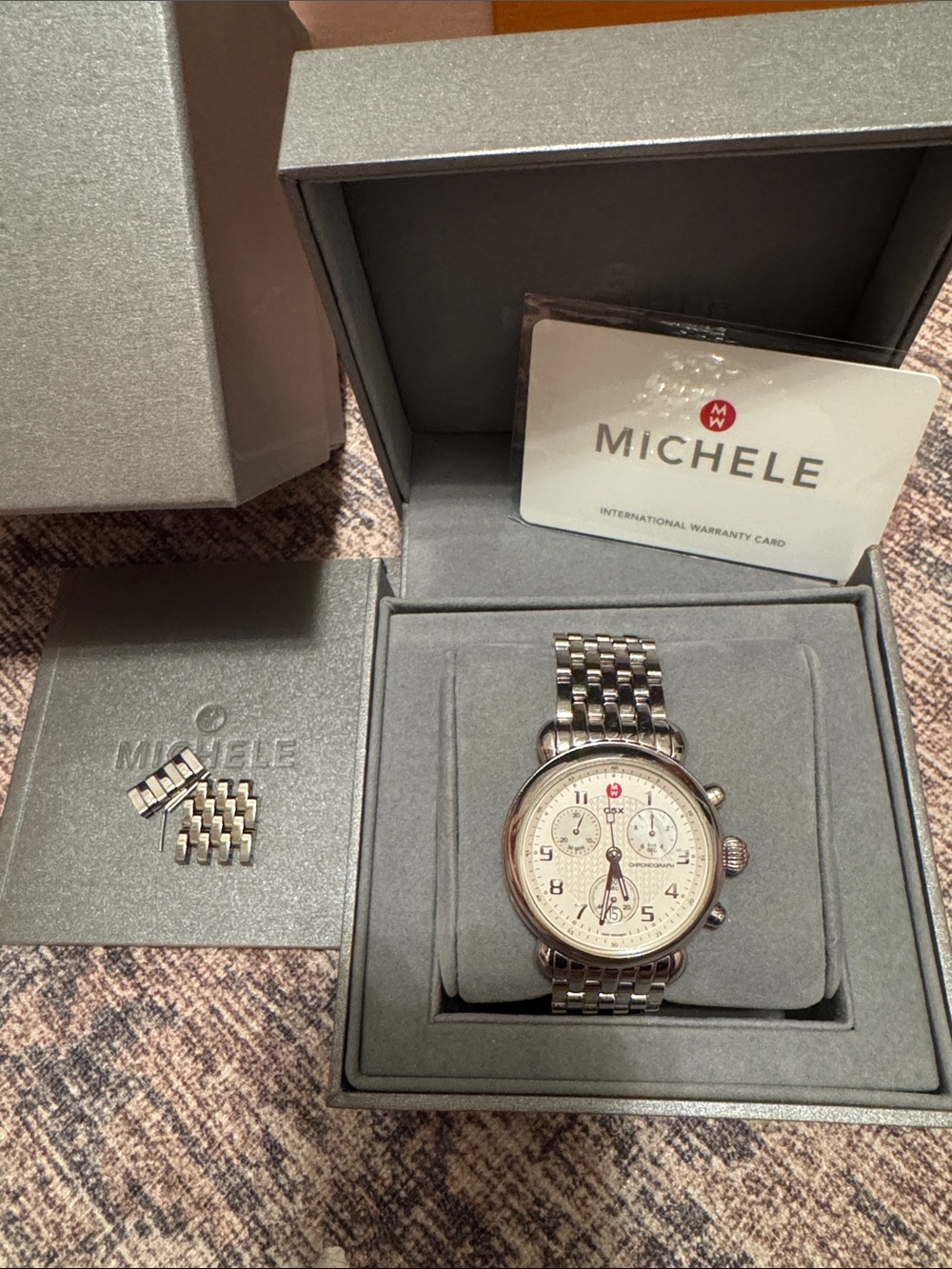 Michele Silver-Tone Men's Chronograph Watch with Cream Dial